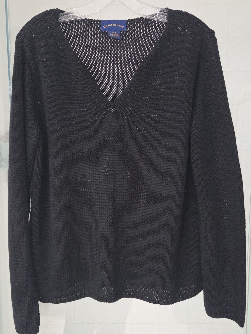 Charter Club Black V-Neck Lightweight Knit Sweater (50)